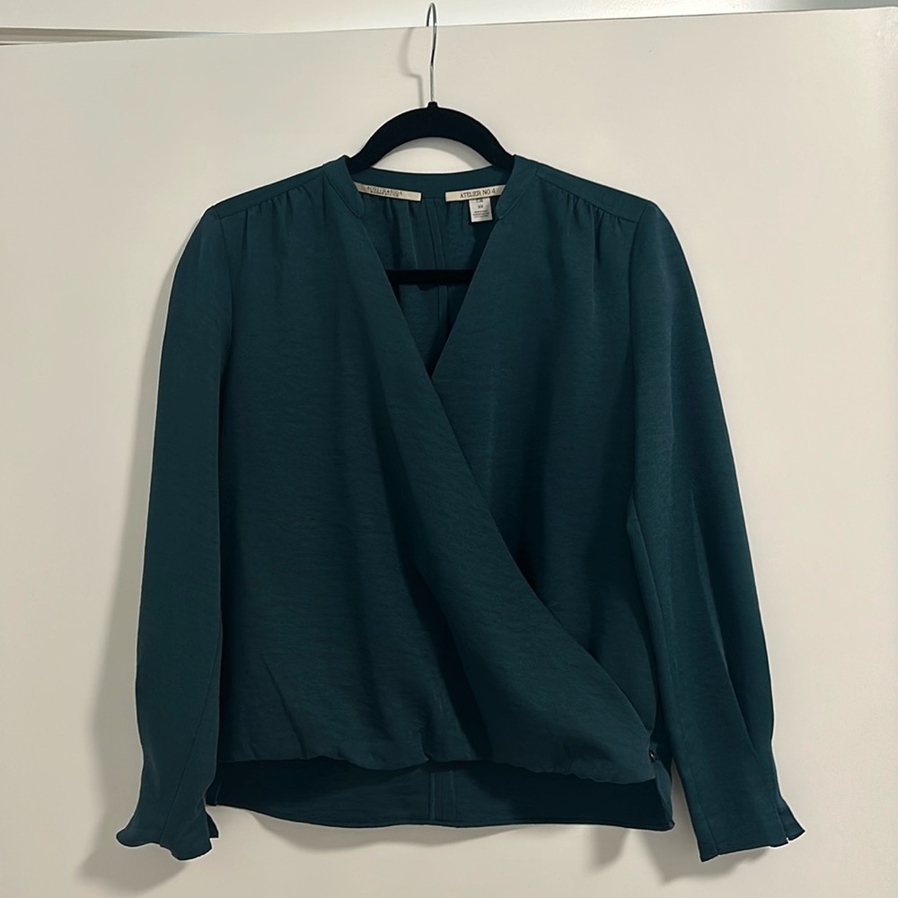 Deep Emerald Green Wrap Blouse